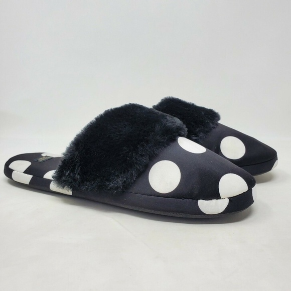 VICTORIA SECRET LARGE NWOT Black Polka Dot Slipper - Picture 1 of 7